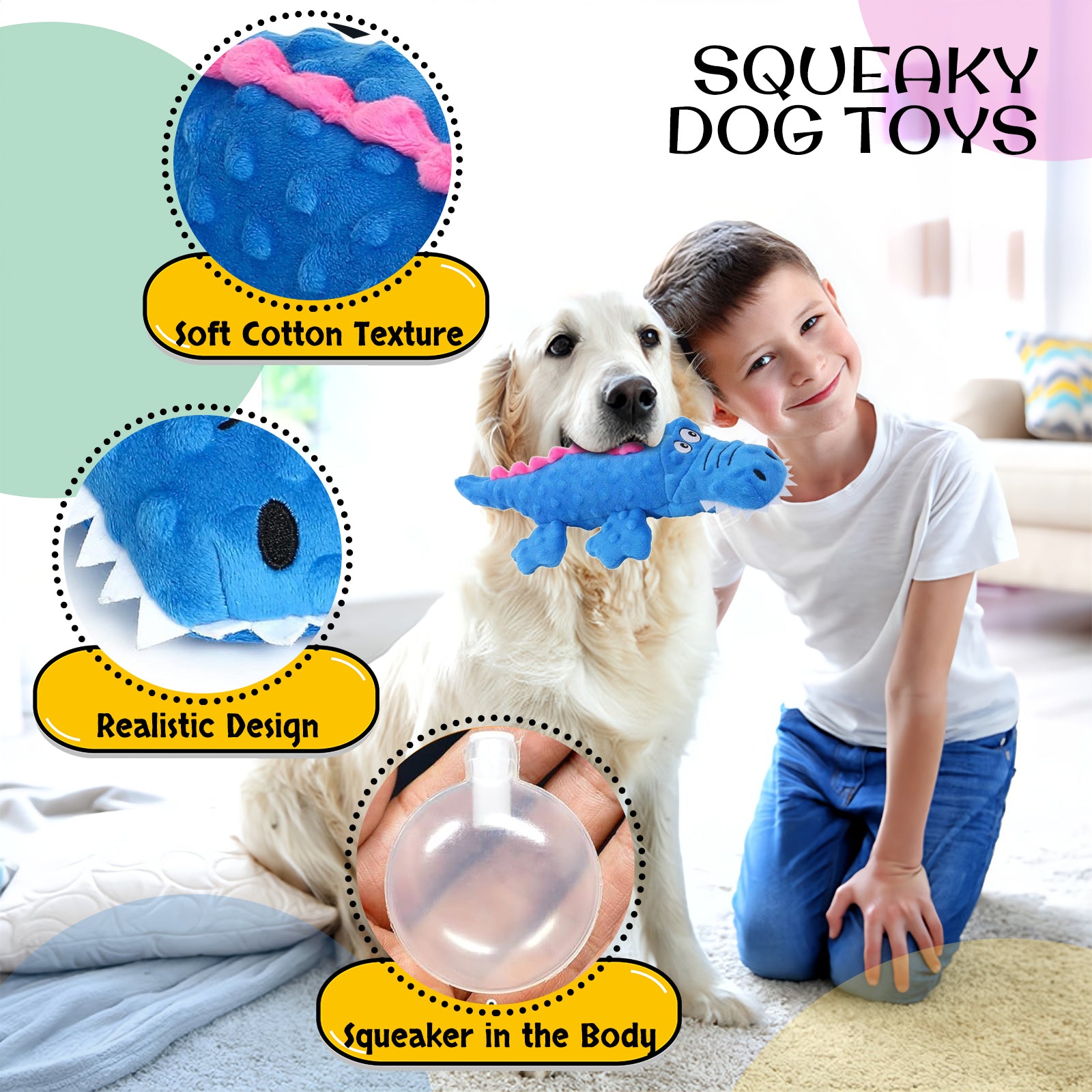 Dog Companion-Squeaky Crocodile Dog Toys,Durable Plush Dog Chew Toys for Small,Medium and Large Pets,Interactive Dog Toys for Boredom.(Blue+Green)