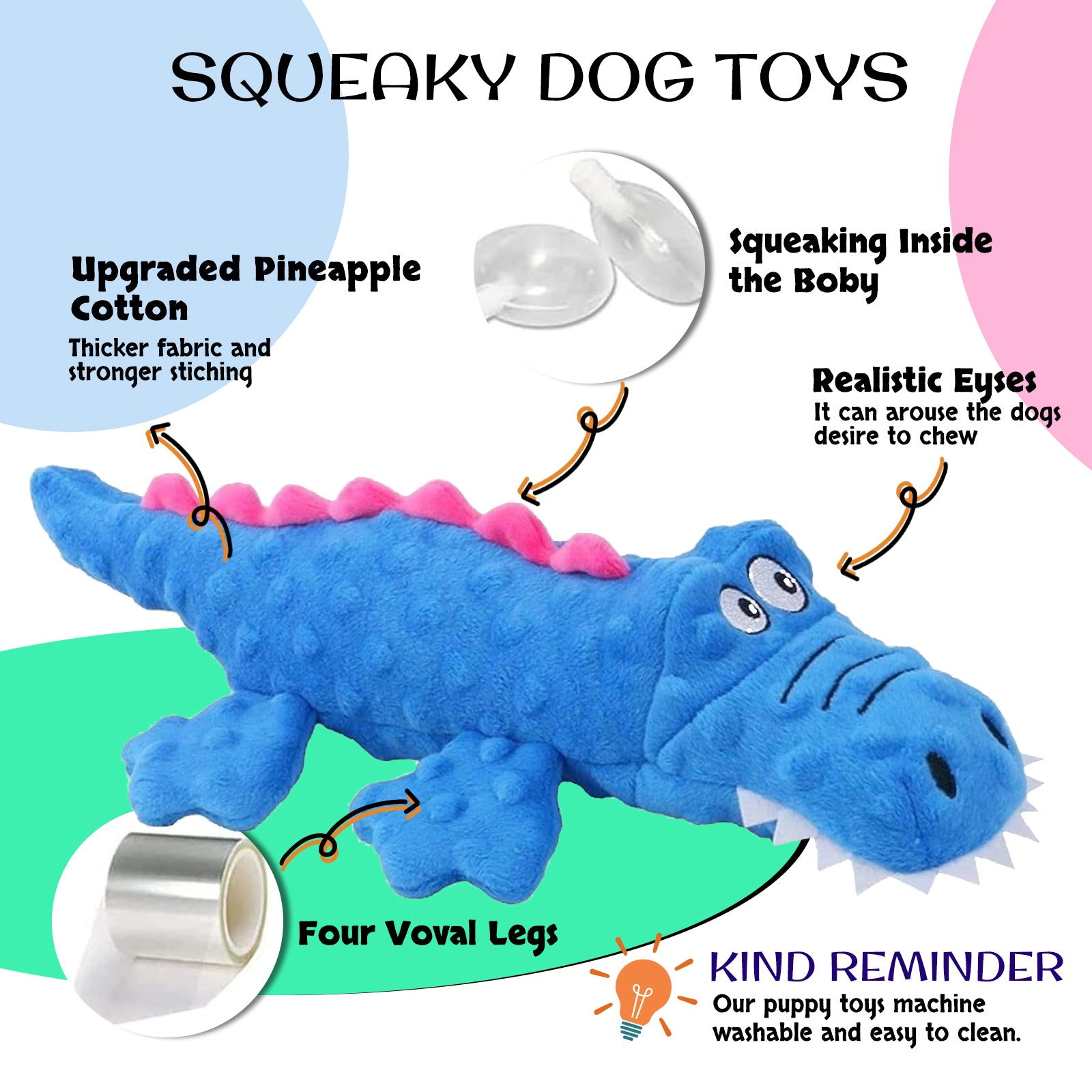Dog Companion-Squeaky Crocodile Dog Toys,Durable Plush Dog Chew Toys for Small,Medium and Large Pets,Interactive Dog Toys for Boredom.(Blue+Green)