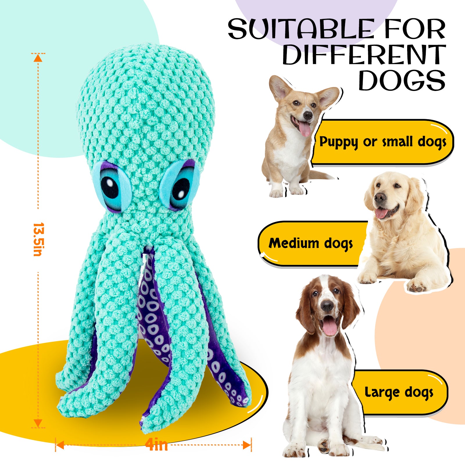 Squeaky Octopus Dog Toys - Durable Octopus Stuffed Toy for Playing With Small, Medium and Large Dogs，Super Soft Plush Stuffed Octopus-Shaped Pet Toys, Cotton Rope for Pet Biting Training Chew Toys