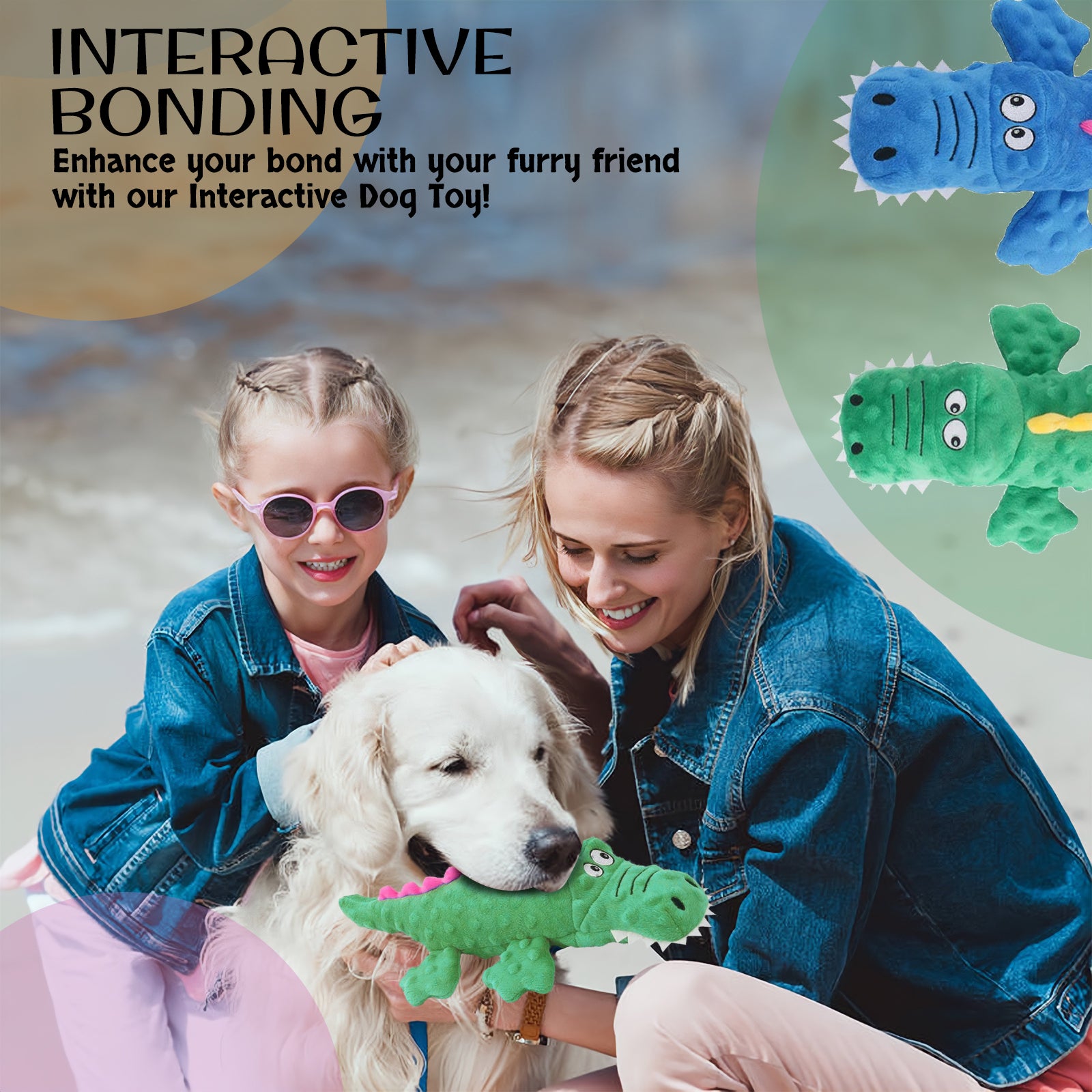 Dog Companion-Squeaky Crocodile Dog Toys,Durable Plush Dog Chew Toys for Small,Medium and Large Pets,Interactive Dog Toys for Boredom.(Blue+Green)