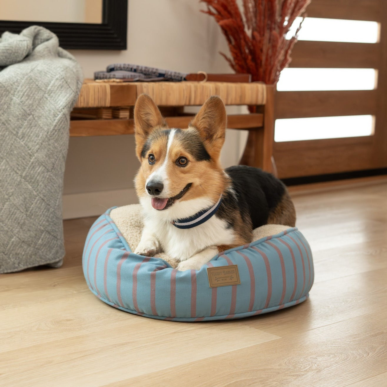 Striped Sherpa Pouf Pet Bed